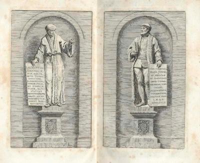 Beelden van Laurens Jansz. Coster en Hadrianus Junius