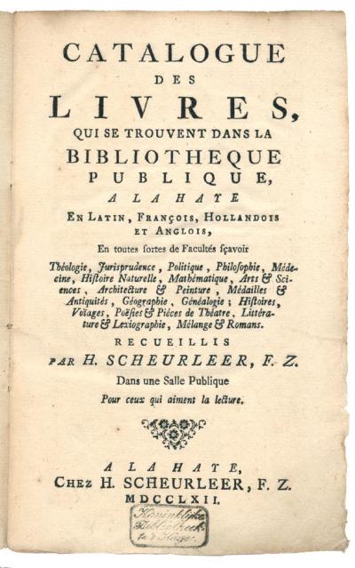 Catalogus van de leesbibliotheek van Hendrik Scheurleer, 1762