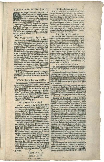 Krantenpagina uit "Courante uyt Italien, Duytslandt etc.", 8 augustus 1626