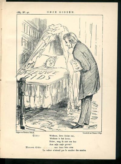 Spotprent op het verschijnen van "De Nieuwe Gids" in "De Nederlandsche Spectator", 1885