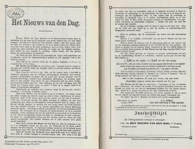 Advertising note from "Het Nieuws van den Dag", January 1870.